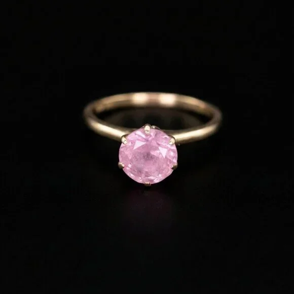 10k Yellow Gold And Pink Sapphire Vintage Round Solitaire Ring Size 6 Signed - Picture 3 of 10